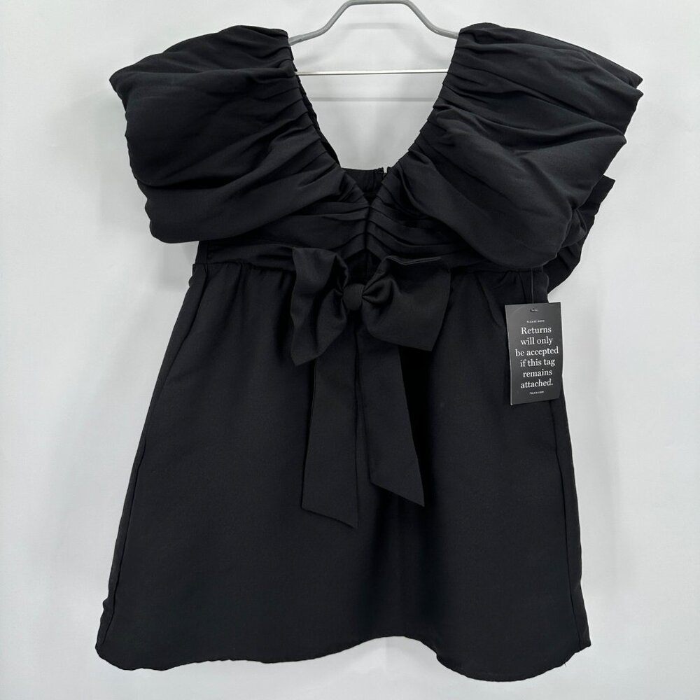 Tuckernuck Black Brooke Mini Bow Dress sz M Puff Sleeve Babydoll Cocktail Party